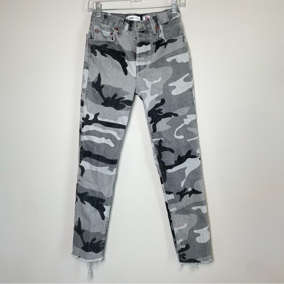 Re/Done Camo High Rise Ankle Crop Stretch Jeans - Picture 3 of 10